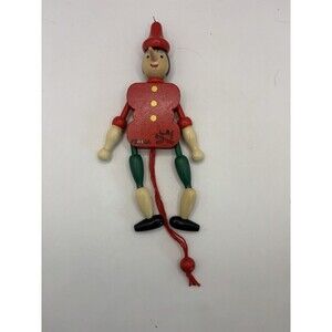 Pinocchio Made of Olive Wood Italy Christmas Ornament with Moveable Arms & Legs